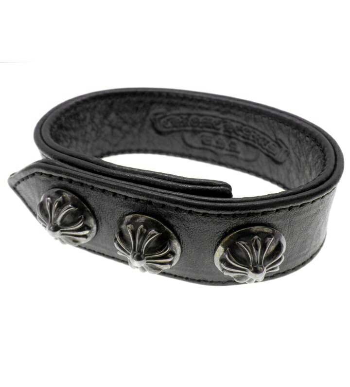 クロムハーツ CHROME HEARTS 【 3BTN 2SNP 】 3名取り草 2隙間 はりつけ台 どんぶり鉢 なめし革 腕輪 黒いこと×しろがね色 50035【中古】