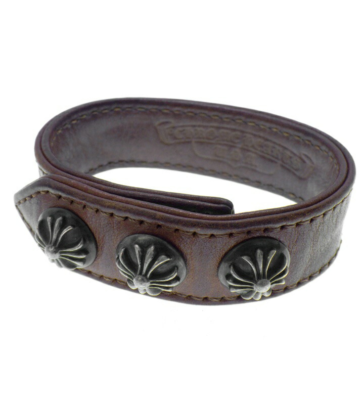 クロムハーツ CHROME HEARTS 【 3BTN 2SNP 】 3名取り草 2隙間 はりつけ台 どんぶり鉢 なめし革 腕輪 赤銅色×しろがね色 50106【中古】