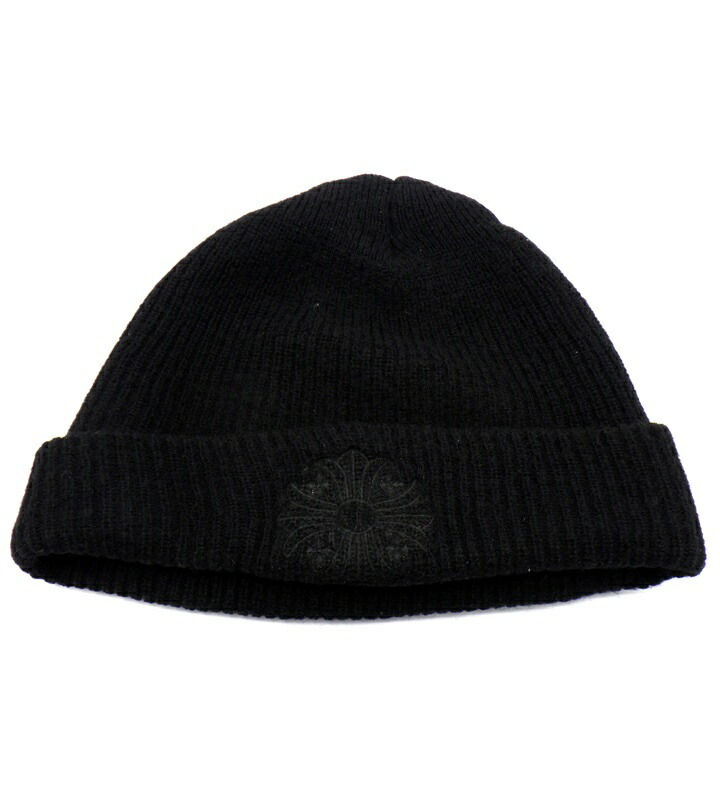 クロムハーツ CHROME HEARTS 【 CH PLUS WOOL WATCH CAP 】 CH足し加える 羊毛 ビーニー 編み物旗がしら かぶり笠 黒いこと 50119【中古】