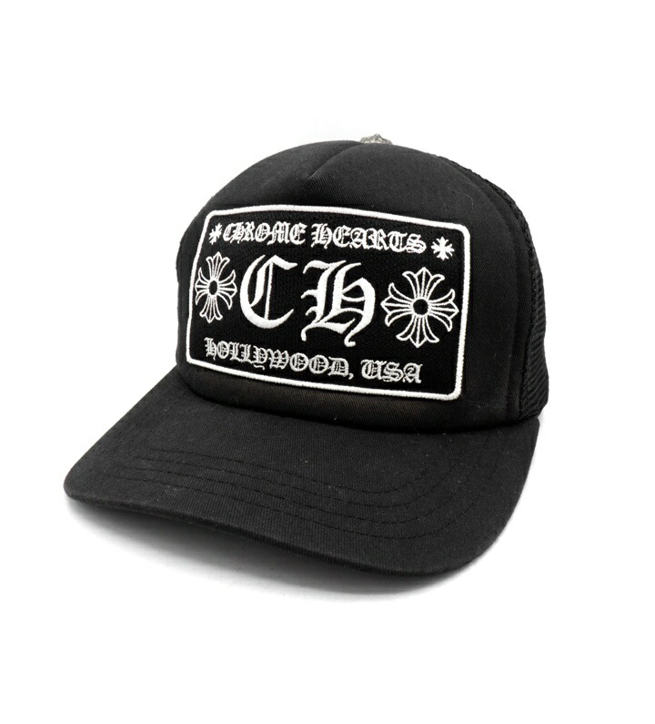 クロムハーツ CHROME HEARTS 【 CH TRUCKER CAP 】 CH 刺しゅう 紋章 トラッカー メッシュ 旗がしら 黒いこと 50142 【中古】