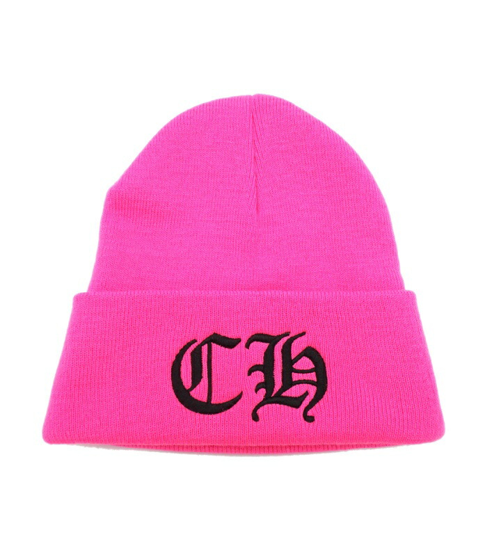 クロムハーツ CHROME HEARTS 【 WOOL WATCH CAP 】 CH刺しゅう ウールワッチ ビーニー 編み物帽 かぶり笠 サクラ色 w27078【中古】