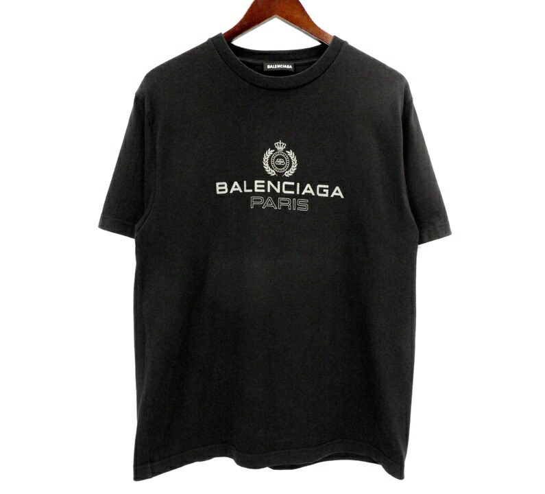 バレンシアガ BALENCIAGA 【 594579 TGV60 】 向こう正面 ロゴタイプ 刷り上げる 半袖 プルオーバー 黒いこと 大きさXS h8137 【中古】