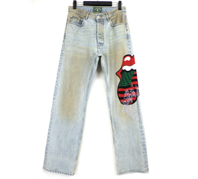 デニムティアーズ DENIM TEARS × ローリングストーンズ Rolling Stones 25AW 【 AOP Denim Pant 】  ローリングストーンズ 下唇タン 刷り上げる 伝達ルート石ころ付き添い人 ジーンズ ズボン下 インディゴ 大いさ32 w27098【中古】