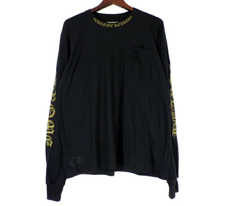 クロムハーツ CHROME HEARTS 【 Neck Logo LS TEE 】 のど首ロゴタイプ 袖字母 長袖 ロング 衣袂 カットソー 黒いこと 大きさL w27113【中古】