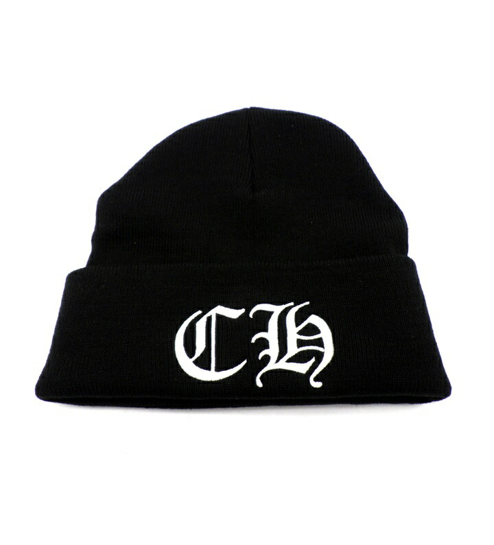 クロムハーツ CHROME HEARTS 【 ACRYLIC WATCH CAP 】 アクリル樹脂 ウオッチ 旗がしら CH ロゴタイプ 刺しゅう ビーニー 編み物帽 かぶり笠 黒いこと 大いさos w27114【中古】