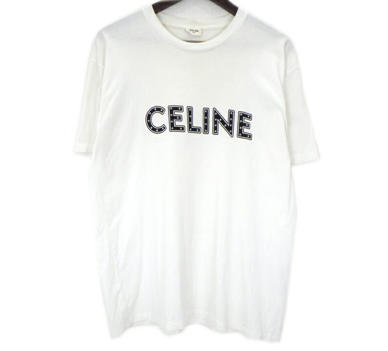 セリーヌ CELINE 【 2X687501F 】向こう正面 スタッズ ロゴタイプ 刷り上げる 半袖 ティーシャツ 白いこと 大きさS n11244【中古】
