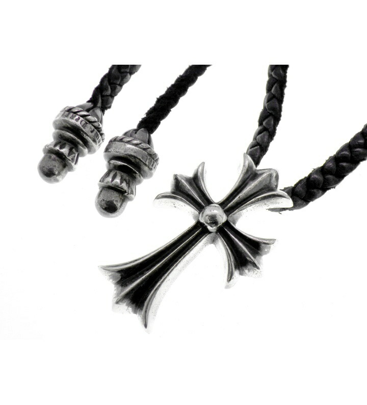 クロムハーツ CHROME HEARTS 【 CH CRS SML BC 】 スモール CH はりつけ台 ボロチップ なめし革 金モール しろがね色 首飾り 黒いこと×しろがね色 50742 【中古】