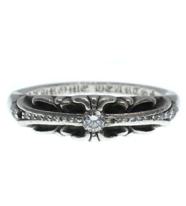 クロムハーツ CHROME HEARTS 【 BABY CLSC P D 】 もの言う花 古典派音楽 フローラル はりつけ台 パヴェ 金剛石 しろがね色 輪っか 大きさ23号 w27174 【中古】