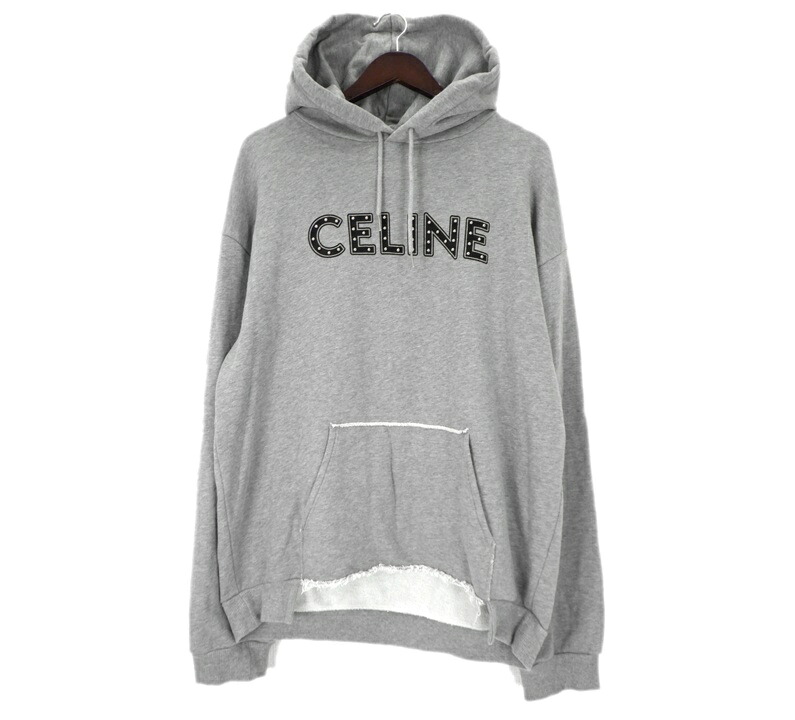 セリーヌ CELINE 【 2Y309052H 】 スタッズ ロゴタイプ フーディ パーカー 薄墨色 大いさXXL 50770 【中古】