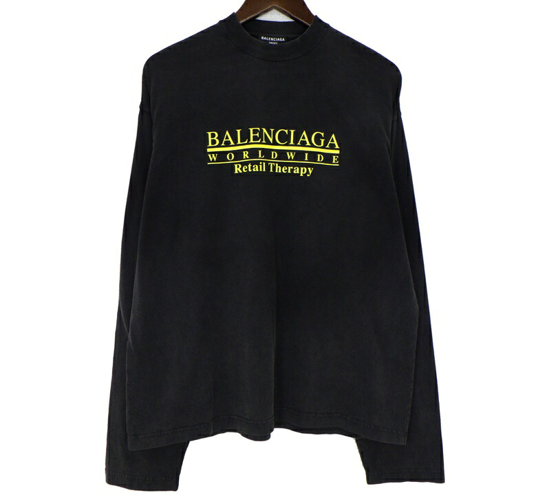 バレンシアガ BALENCIAGA 【 675040 TLVB1 RETAIL THERAPY L/S TEE 】 ロゴ プリント ロングスリーブ Tシャツ カットソー　ウォッシュブラック　サイズ2　51451 【中古】｜SeekeR