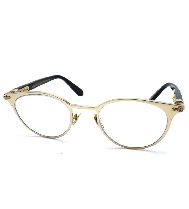 クロムハーツ CHROME HEARTS 【 MORNING SHAKE 】 サイド フローラル クロス ボストン フレーム アイウェア サングラス 眼鏡 ゴールド&times;ブラック サイズ48□21-145 51924 【中古】｜SeekeR眼鏡