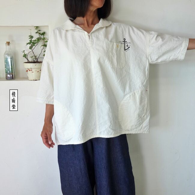 5％OFF引き換え証散り散り中 \u003cBR\u003e晴れ堂 かいせいどう Girl’s マリンステンシルプリント 旗がしら6分袖プルオーバー 62S-27