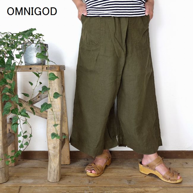 5％OFFクーポン配布中 【追跡メール便無料】 ■SALE商品■ OMNIGOD オムニゴッド 麻キャンバス キュロットスカート 53-744X