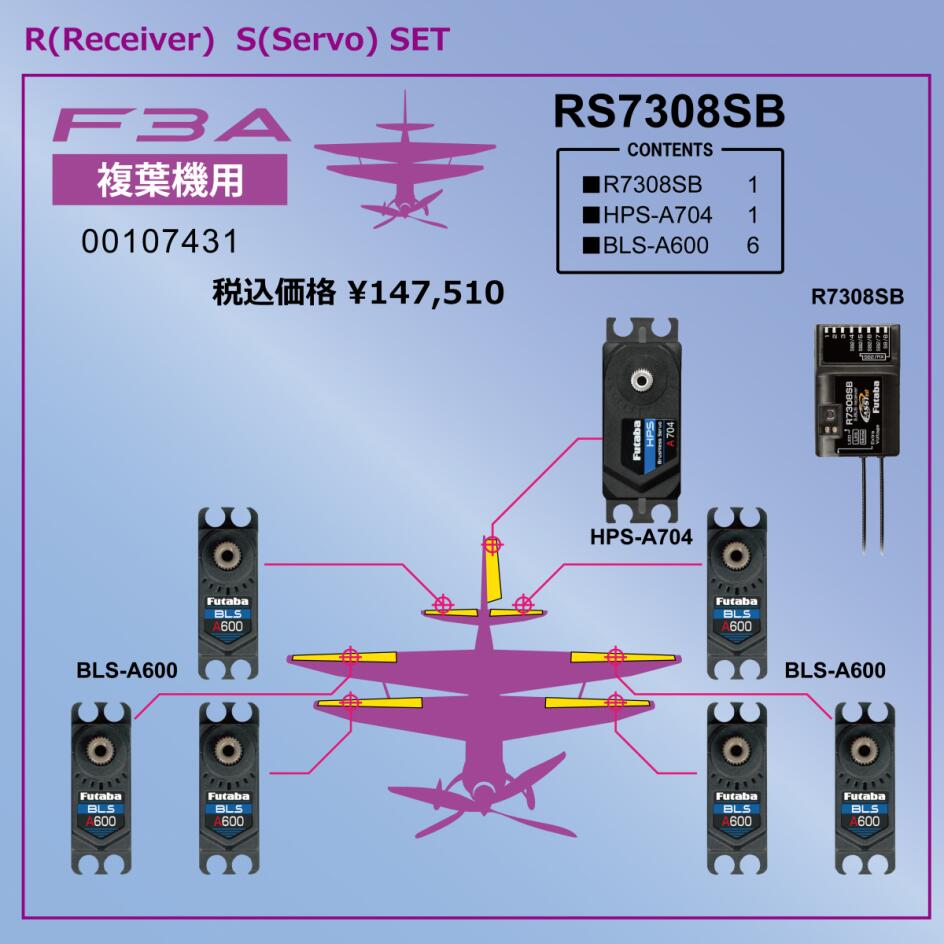 フタバ 空用RSパック R7308SB－HPS-A704ーBLS-A600ｘ6 F3A複葉機用受信機＆サーボパック 00107431 双葉電子工業 FUTABA