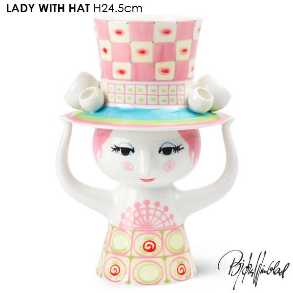 【新商品】ビヨン・ヴィンブラッド Bjorn Wiinblad LADY WITH HAT VASE H24.5cm ピンク×イエロー フラワーベース 花瓶 北欧デンマーク 56568 北欧雑貨 おしゃれ かわいい