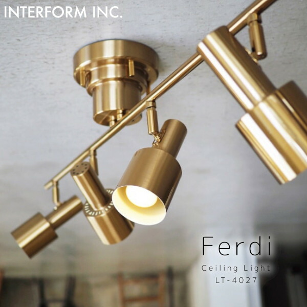 照明 シーリングライト Ferdi フェルディ インターフォルム リビング ダイニング 天井照明 おしゃれ LED 対応 北欧 インテリア ライト シンプル 一人暮らし 寝室 子供部屋 間接照明 ゴールド 4灯 食卓 スポットライト ギフト プレゼント lt-4027-9｜Little　Lanai