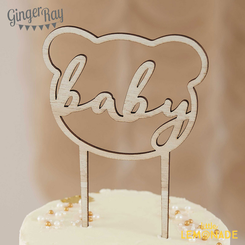 テディベア型 Baby ケーキトッパー 木製 ベビーシャワー パーティーデコレーション 装飾 飾り付け Wooden Teddy Bear Shower Cake Topper あす楽 リトルレモネード 毎日続々入荷