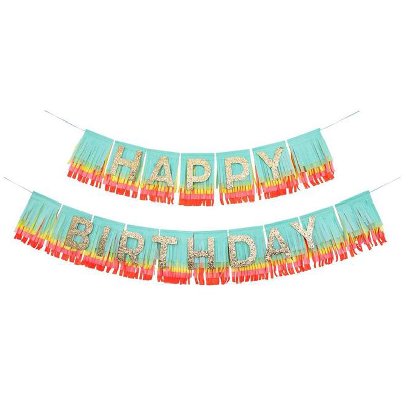 レインボウ Happy Birthday Birthday Fringe Garland Happy Rainbow あす楽 お祝い ガーランド キラキラ グリッター デコレーション ハッピーバースデー バナー フリンジ マルチカラー メリメリ ラメ リトルレモネード 装飾 誕生日 飾り付け 柔らかい Birthday