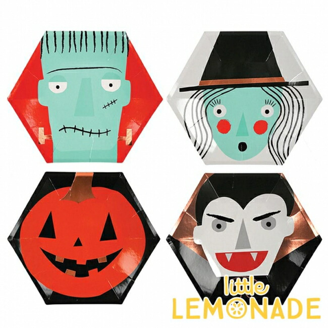 Meri Meri ハロウィンキャラクターアソート ラージ プレート 魔女 黒猫 パンプキン ドラキュラ ペーパープレート 紙皿 ハロウィン Halloween ｈハロウィーン パーティー 紙皿 あす楽 リトルレモネード メリメリ 1ページ ｇランキング