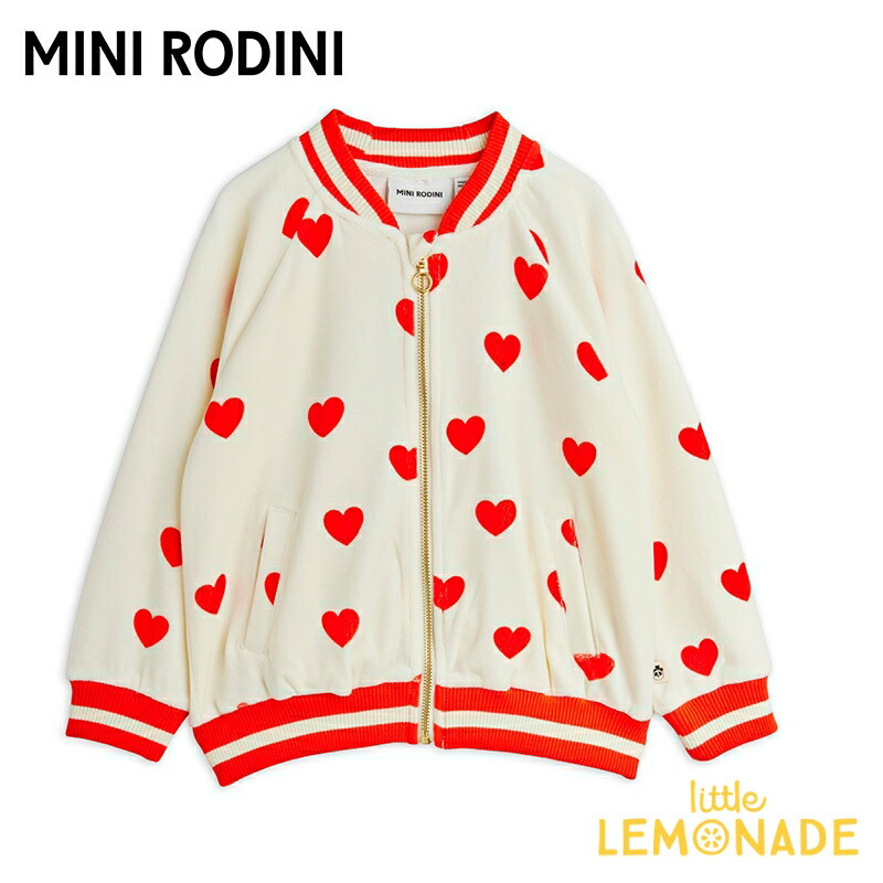 ミニロディーニ Hearts aop velour baseball cardigan(92/98・104/110・116/122)MINI RODINI ジャケット MA-1 ハート 羽織り カーディガン キッズサイズ 子ども服 ジャンパー 防寒 リトルレモネード ミニロディーニ (2612012110) アパレル SS26pre KTZ|リトルレモネード店