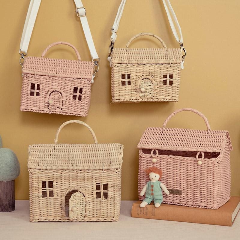 Olli Ella オリエラ】 CASA BAG ハウス型 かごバッグ 【STRAW / ROSE】カゴBAG ラタン バスケット ポシェット 家型  かご バッグ ナチュラル シンプル インテリア プレゼント 誕生日プレゼント クリスマス ギフト 送料無料 リトルレモネード