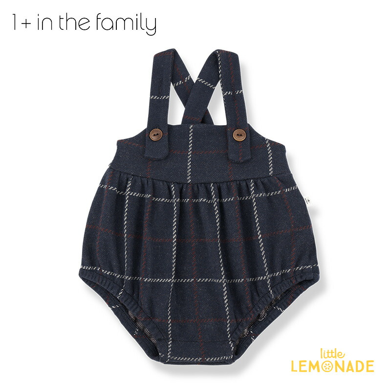 ワンモアインザファミリー BORIS romper (6か月) dark blue ロンパース 1+ in the family サロペット ネイビー チェック おしゃれ 肩ひも ベビー 出産祝い 出産準備 新生児 60cm 70cm 80cm 海外子ども服 リトルレモネード アパレル 486415431 AW25