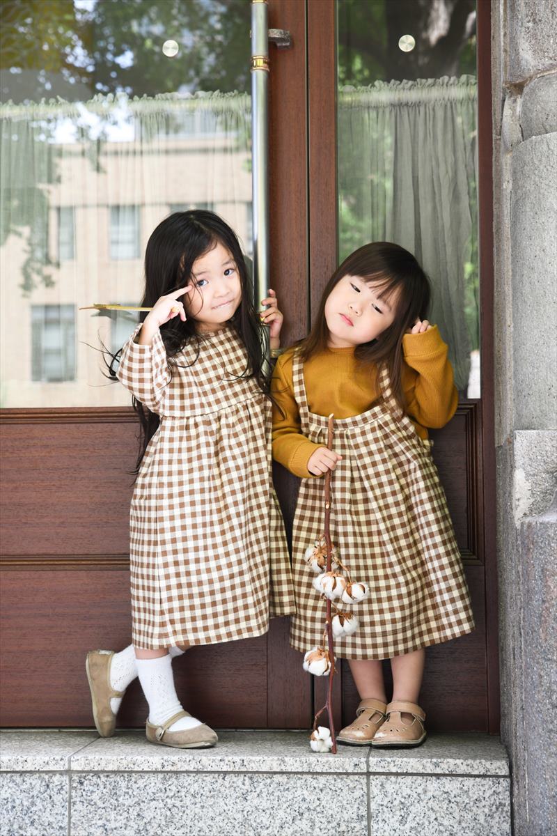 Chestnut Gingham Gather Dress 3〜4歳 ワンピース キッズ ベビー オーガニックズー ギンガムチェック