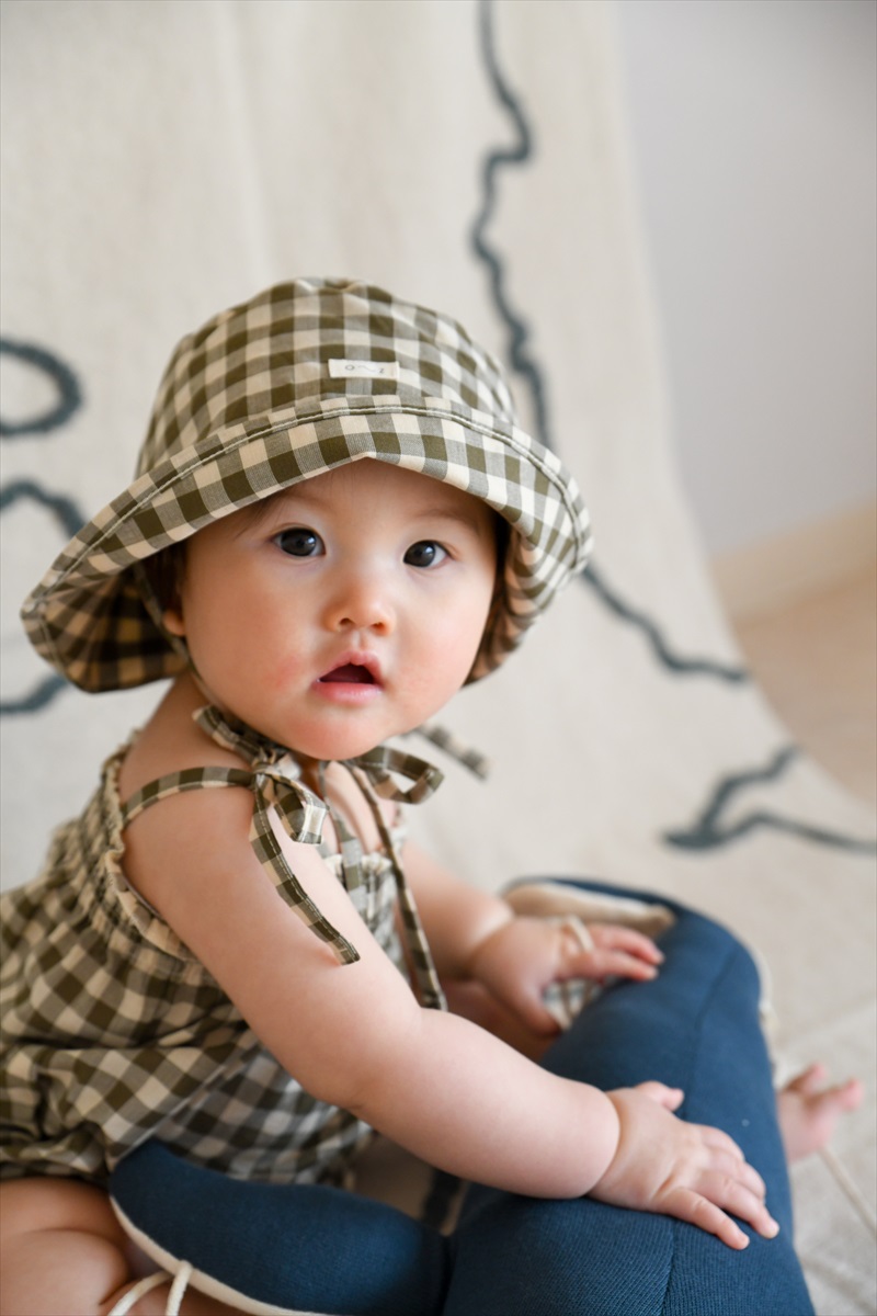 Organic Zoo】 Olive Gingham Spaghetti Bodysuit 【3-6か月/6-12か月 