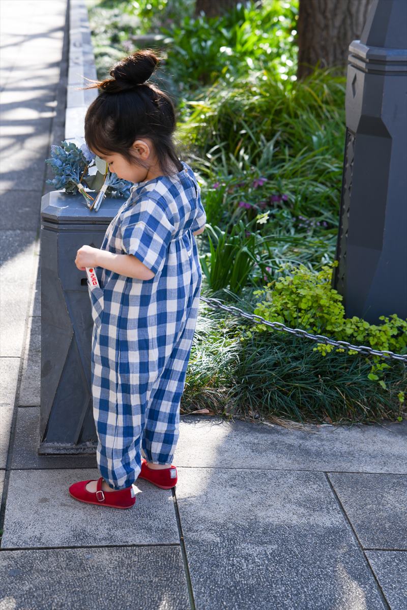 organic zoo】Pottery Blue Gingham Artisan Jumpsuit【3-4歳