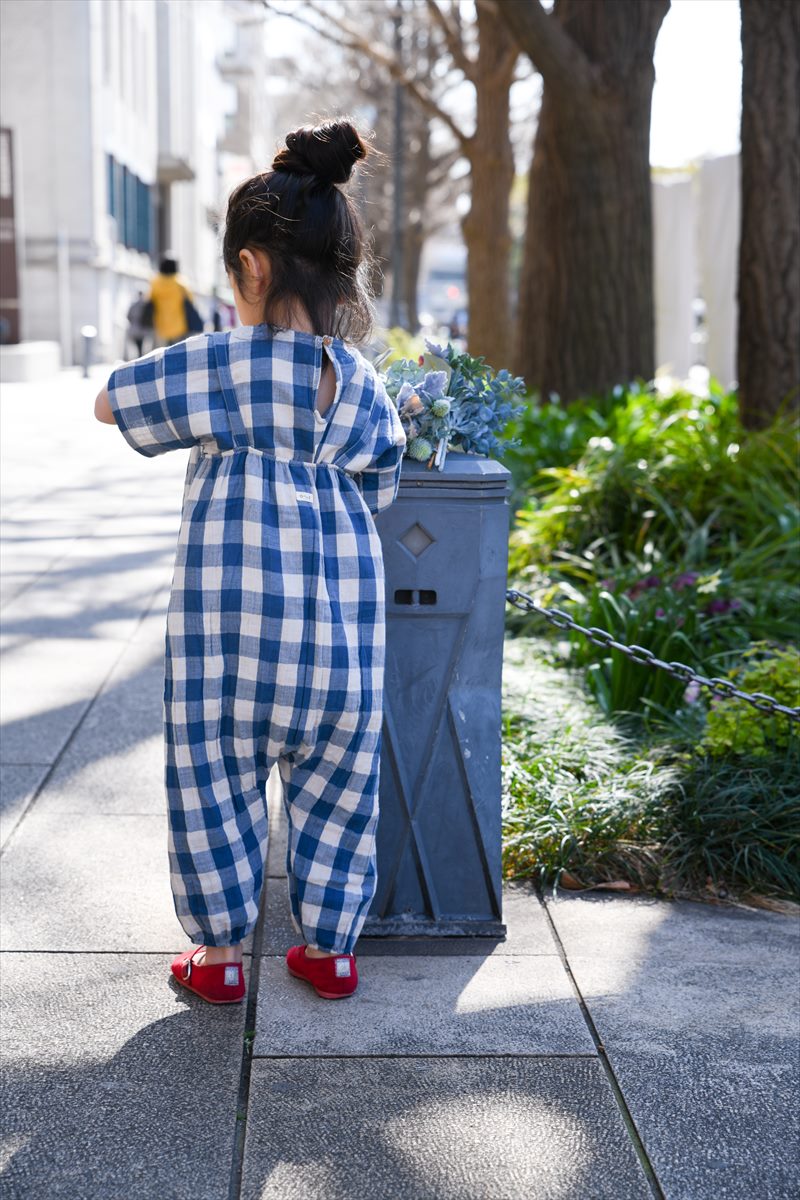 organic zoo】Pottery Blue Gingham Artisan Jumpsuit【3-4歳