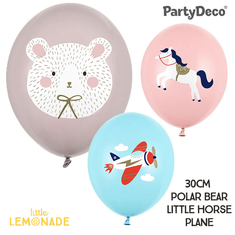 経典 Party Deco ゴム風船 1枚 ばら売り しろくま 飛行機 ポニー 柄が選べる 誕生日 バルーン 飾り プリントバルーン 12インチ 30cm 可愛い あす楽 リトルレモネード