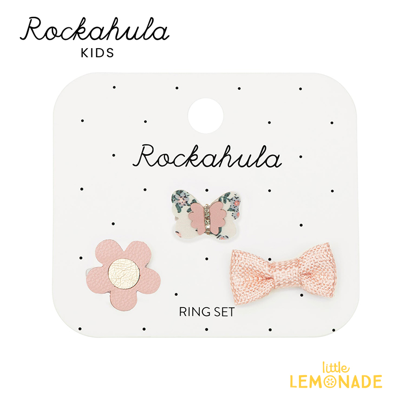 【Rockahula Kids】 Flora Butterfly Ring Set-WHITE バタフライ リボン フラワー リング3個セット 子ども用指輪 リングセット おもちゃジュエリー ちょうちょ 花 デイジー アクセサリー 女の子 誕生日 プレゼント ギフト ロッカフラキッズ あす楽 リトルレモネード Y224W画像