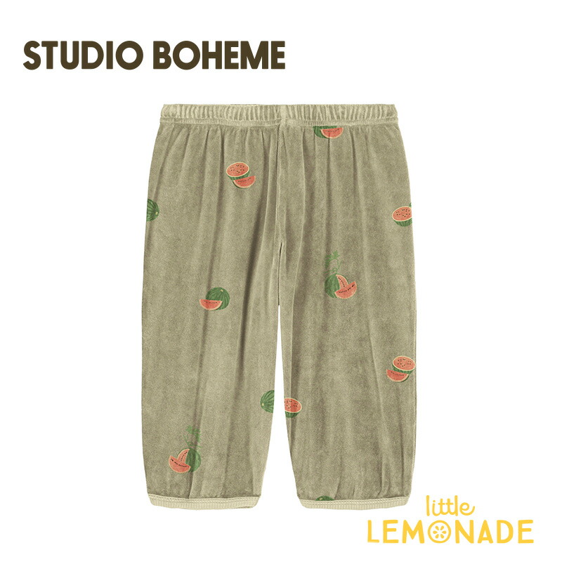 スタジオボエム PANTS PORGY 【12か月,24か月,36か月,4歳】 WATERMELON パンツ サルエルパンツ スイカ柄 ズボン 長ズボン テリー素材 パイル地 ベビー ベビー服 キッズ 子ども服 2歳 3歳 女の子 男の子 夏服 オシャレ Studio Boheme SS26 リトルレモネード KTZ