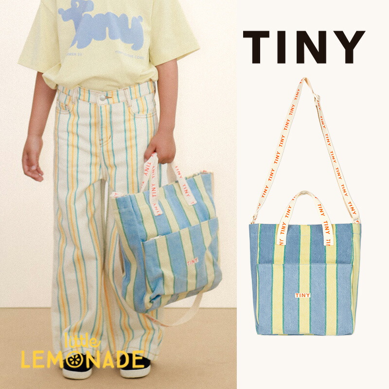 タイニーコットンズ RETRO STRIPES SHOES BAG light wash denim キッズ おけいこ カバン トートバッグ レッスンバッグ シューズバッグ 2WAY 手さげ 肩掛け マルチストライプ 子ども バッグ ストライプ かわいい リトルレモネード TINYCOTTONS SS26-522 T10 KTZ