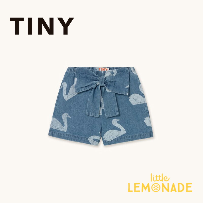 タイニーコットンズ BIG SWANS SHORTS 【4歳/6歳】 medium wash denim スワン柄 デニム ショートパンツ ウエストゴム 前リボン キッズ 子ども服 おしゃれ かわいい アパレル リトルレモネード TINYCOTTONS SS26-324 T11 KTZ