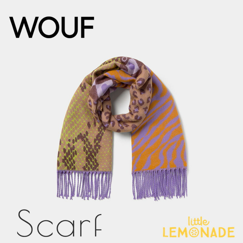 大判 ショール ストール マフラー スカーフ 【WOUF】 Wild Neon Scarf パープル×オレンジ×カーキ 170cm 66cm幅 レディース おしゃれ 女性向けギフト レオパード ゼブラ AW25 SC250002 リトルレモネード