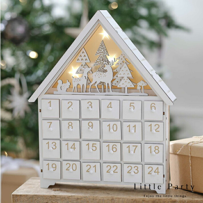 クリスマス アドベントカレンダー  木製 ライトアップ 電飾 LED ホワイト ベージュ Christmas クリスマス 飾り インテリア カウントダウン ツリー Xmas クリスマスインテリア パーティー 飾り付け 装飾 おしゃれ かわいい あす楽 [Ginger Ray]