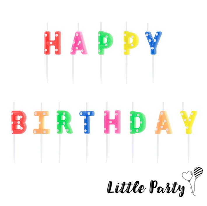 Happy Birthday ケーキトッパー バースデーキャンドル キャンドル ミックスカラー ドット バースデー