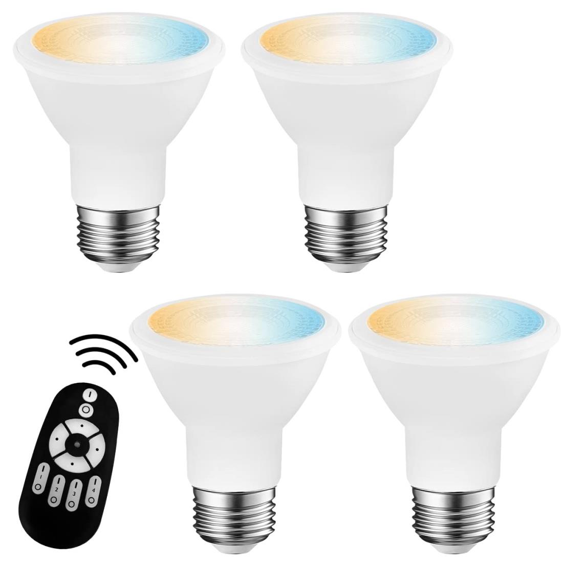 LVWIT LEDスポットライト E26口金 ビーム電球 消費電力6W(40形相当) 550LM 調光調色 リモコン付き LEDランプ 遠隔操作 昼光色 昼白色 電球色 常夜灯 省エネ 高輝度 ホワイト 4個セット（電池別売）