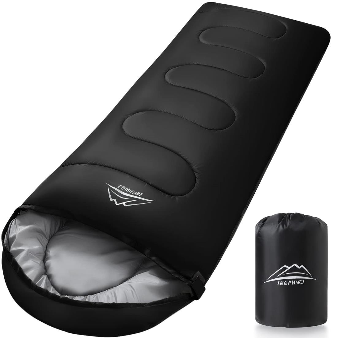 LEEPWEI 寝袋 シュラフ 封筒型 軽量 保温 耐寒 防水 コンパクト アウトドア キャンプ 登山 車中泊 防災用 丸洗い可能 快適温度 丸洗い寝袋 春用 夏用 秋用 冬用 収納袋付き（ブラック 1800）