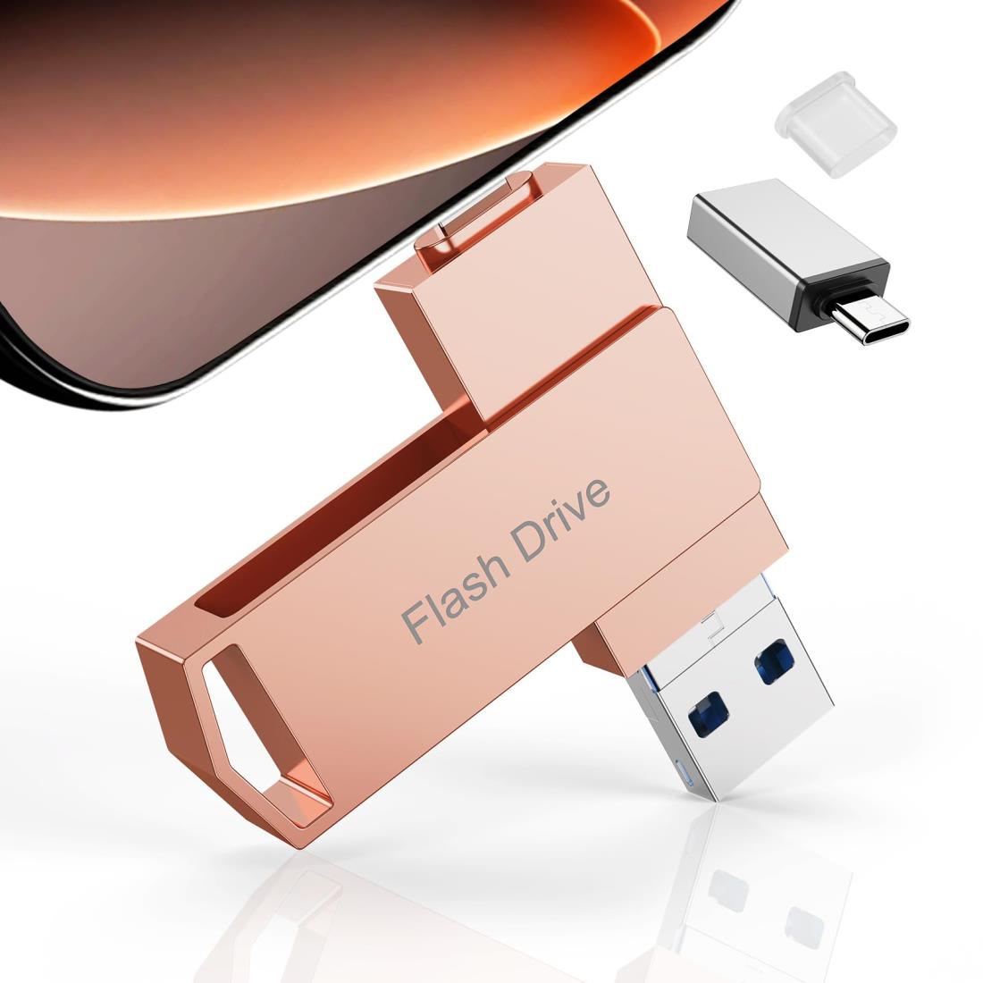 ４in1 USBメモリ 512GB 【アプリ不要・アルバムからデータ保存】 Phone対応 USBメモリー 写真保存 大容量 外付けメモリ 高速 データバックアップ フラッシュメモリ iOS/Type-C/USB/Micro USB搭載 外付けストレージ 回転式 スマホ容量不足解消 Pad/PC/Macbook/Phone対応 ピン