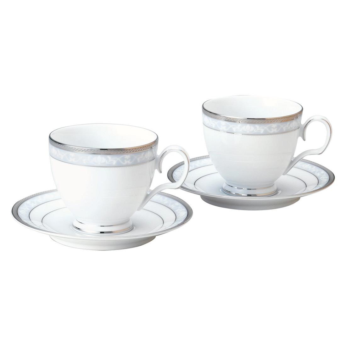 Noritake ノリタケ カップ & ソーサー ( ペアセット ) ( コーヒー ティー 兼用) 250cc ハンプシャープラチナ 2客 ファインポーセレン P91988/4336