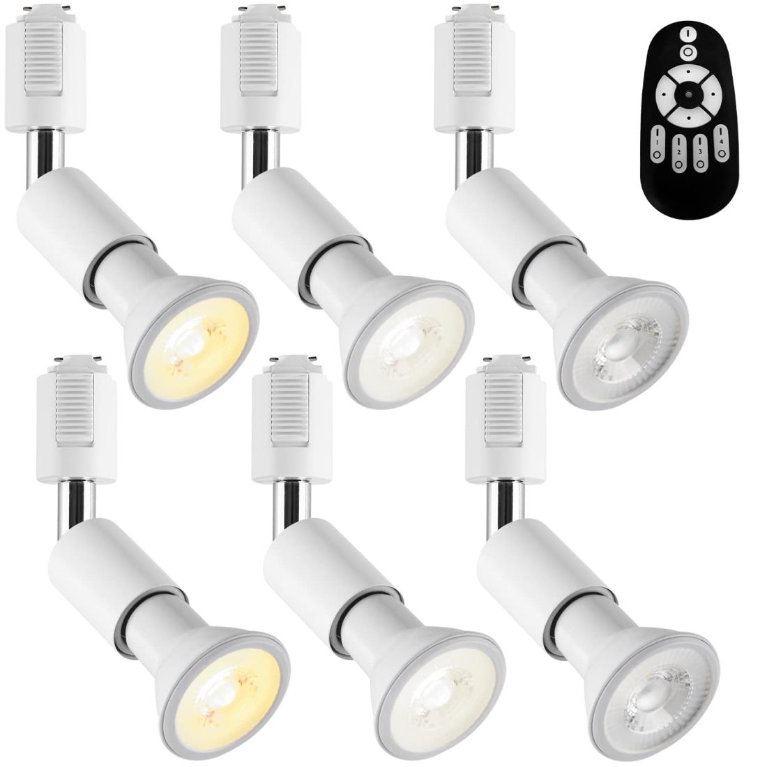 LVWIT ダクトレールライト LEDスポットライト E26口金 LED電球付き 調光調色 消費電力6W（40W形相当） リモコン付き 遠隔操作 ビーム電球 ライティングレール 天井照明 角度調節可能 昼光色 昼白色 電球色 常夜灯 ホワイト 6個セット（電池別売）