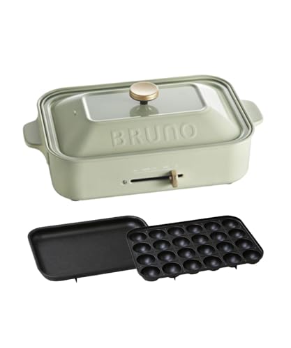 BRUNO ブルーノ コンパクトホットプレート 本体 プレート2種 (たこ焼き 平面)レシピブック 付き ミントグレー Mint Glay 緑 おしゃれ かわいい これ1台 一台 蓋 ふた付き 1200w 温度調節 焼肉 洗いやすい 1人 2人 3人 用 小型 ひとり暮らし