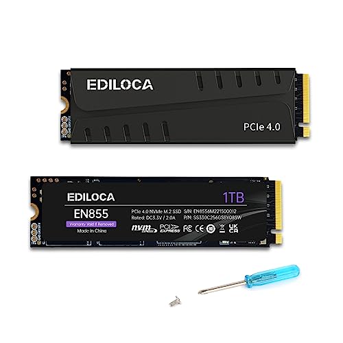 Ediloca EN855 SSD ヒートシンク付き 1TB PCIe Gen4x4 NVMe M.2 2280 PS5動作確認済み 最大読込: 7400MB/s 最大書き：5400MB/s 3D NAND TLC 内蔵SSD DRAM キャッシュ搭載 メーカー5 22,589円
