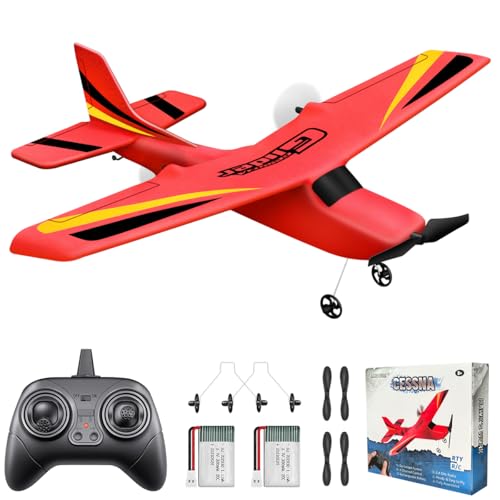 HAWK'S WORK 2チャンネルRC飛行機、RC飛行機は飛ぶ準備ができている、2.4GHzリモコン飛行機、簡単に飛ぶ子供用RCグライダー & 初心者 (赤)