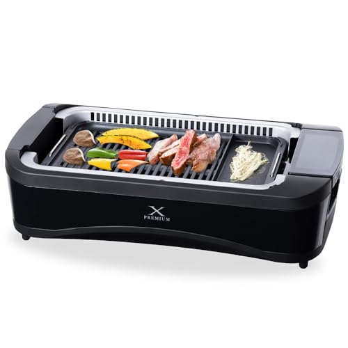 [山善] 煙の少ない 焼肉プレート XGRILL PREMIUM ワイドサイズ 吸煙機能付き 煙約94%カット 温度調節5段階 プレート着脱可能 YGMC-FX130(B)