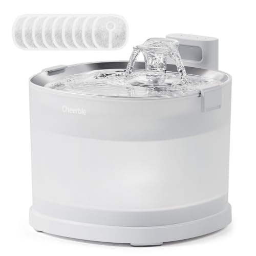 Cheerble 猫自動給水器 水飲み器 ポンプレス磁力給水 コードレス 100%漏電なし スマートセンサー感知 楽々洗浄 組み立て簡単 2つの給水モード 大容量2L 静音 フィルター付き (E1+ 猫給水器&フィルター 9枚)