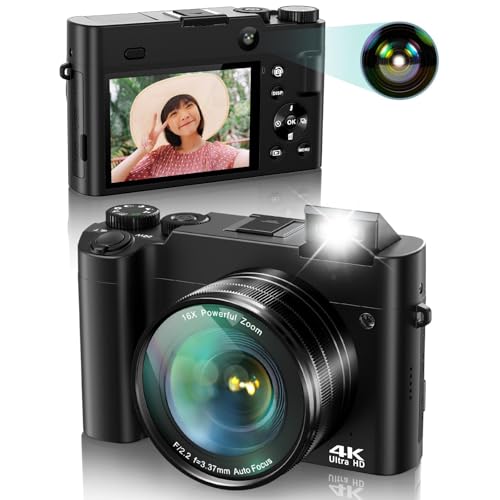 4K デジカメ デジタルカメラ 6400万画素 4K解像度 オートフォーカス マクロ撮影 16倍デジタルズーム 3インチ大画面 予備電池 HDMI出力 軽量 修学旅行 学生 初心者 32gメモリーカード付属 黒