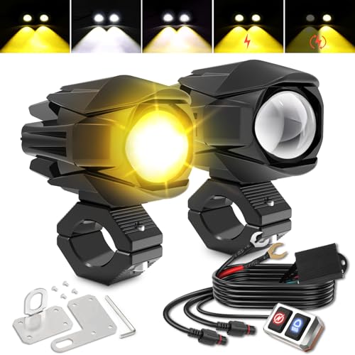 UNI-SHINE バイク用 フォグランプ 20000LM 60W バイク用フォグランプ 2色 ホワイト+イエロー 7つの点灯モード 高輝度 防水 1.5m延長コード付属 12V 24V 汎用 電動自転車 バイク SUV/トラック 作業灯 (2個セット 説明書付き)